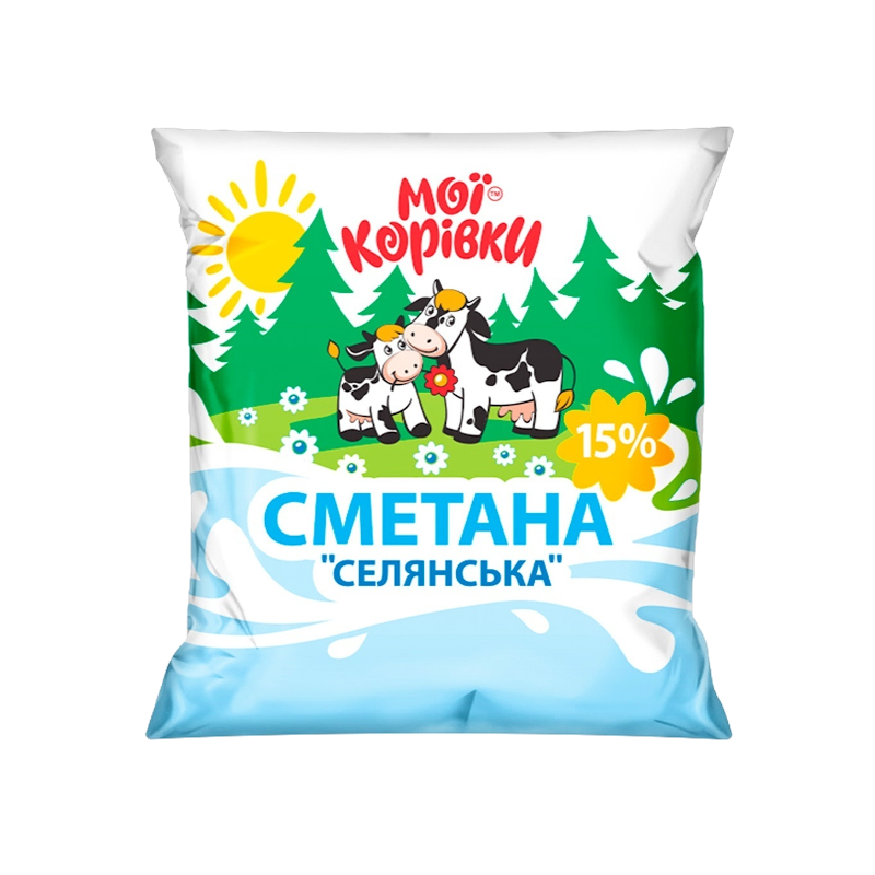Сметана МОЇ КОРІВКИ 15%, 400г, плівка поліетиленова